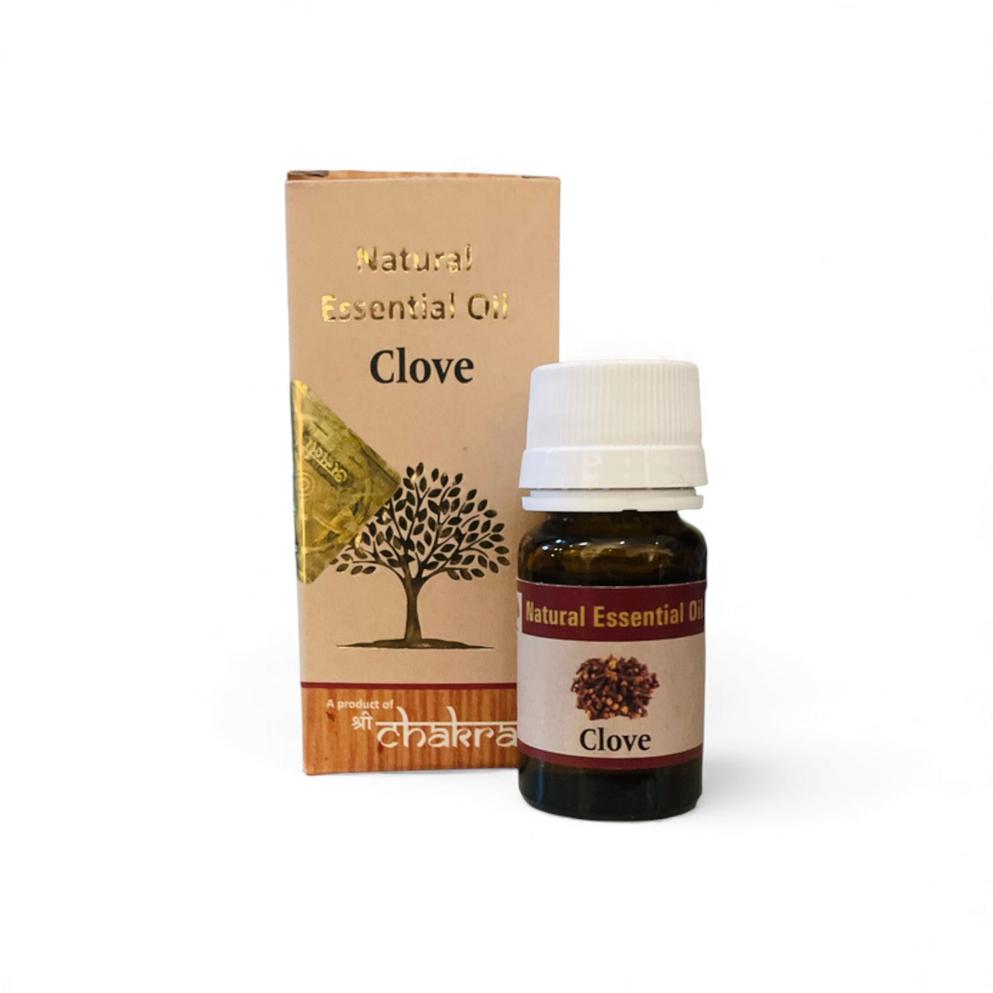 Nelke – Chakra Natürliches ätherisches Öl 10 ml mit Flasche und Verpackung zusammen im Alltag, Himalaya Vibes Onlineshop