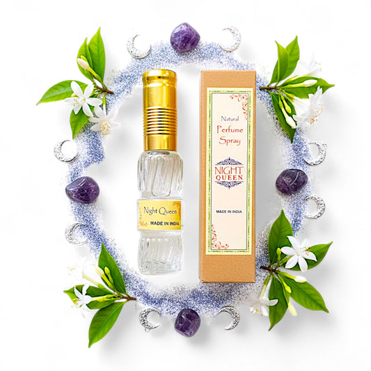 Night Queen – Natuerliches Spray Parfuem 50 ml in Glasflasche mit Packung. Natuerlicher, alkoholfreier Duft, wuerzig-orientalisch und warm-suesslich. Ideal fuer Handtasche oder Reise.
