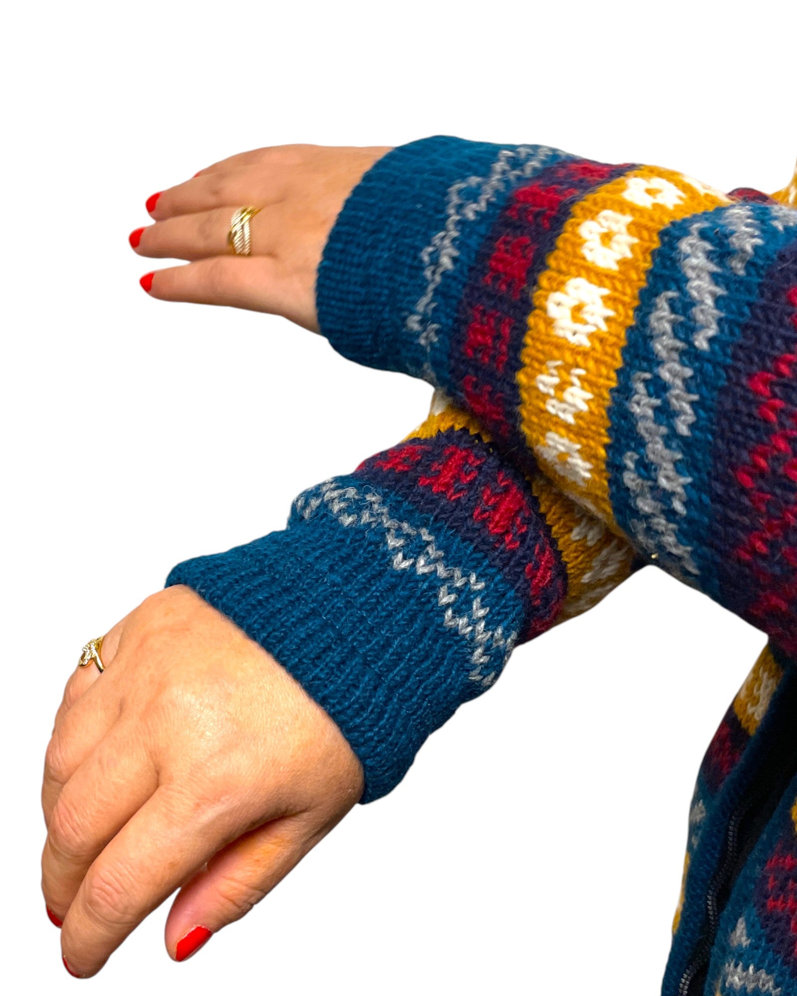 "Norweger" Handgestrickte Wolljacke Nepal Finish