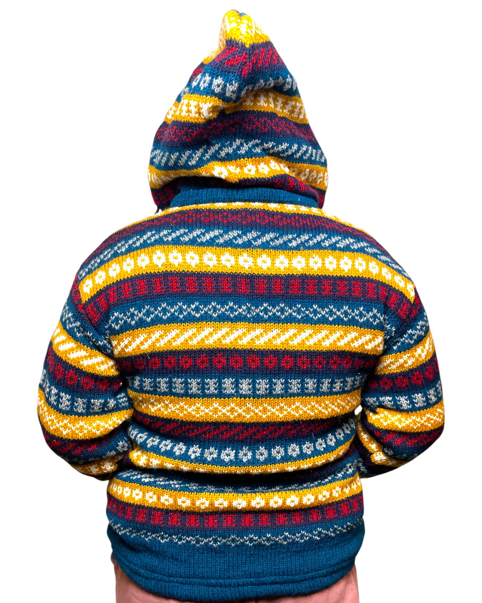 "Norweger" Handgestrickte Wolljacke Nepal Kaputze