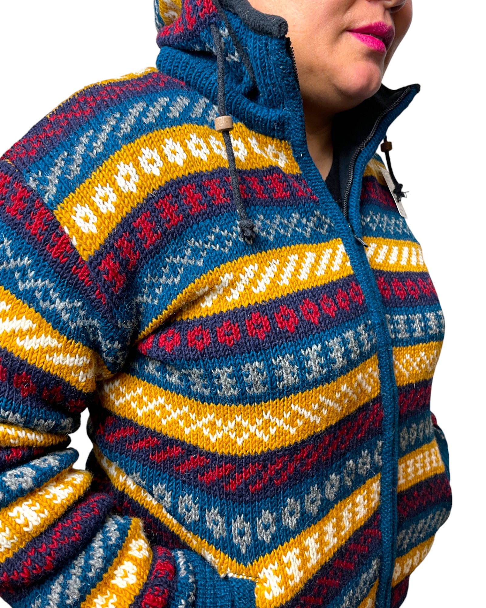 "Norweger" Handgestrickte Wolljacke Nepal Muster