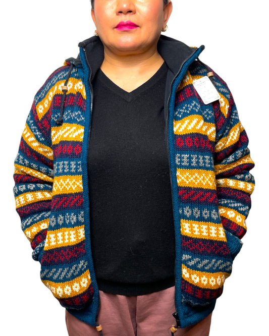 "Norweger" Handgestrickte Wolljacke Nepal Offen