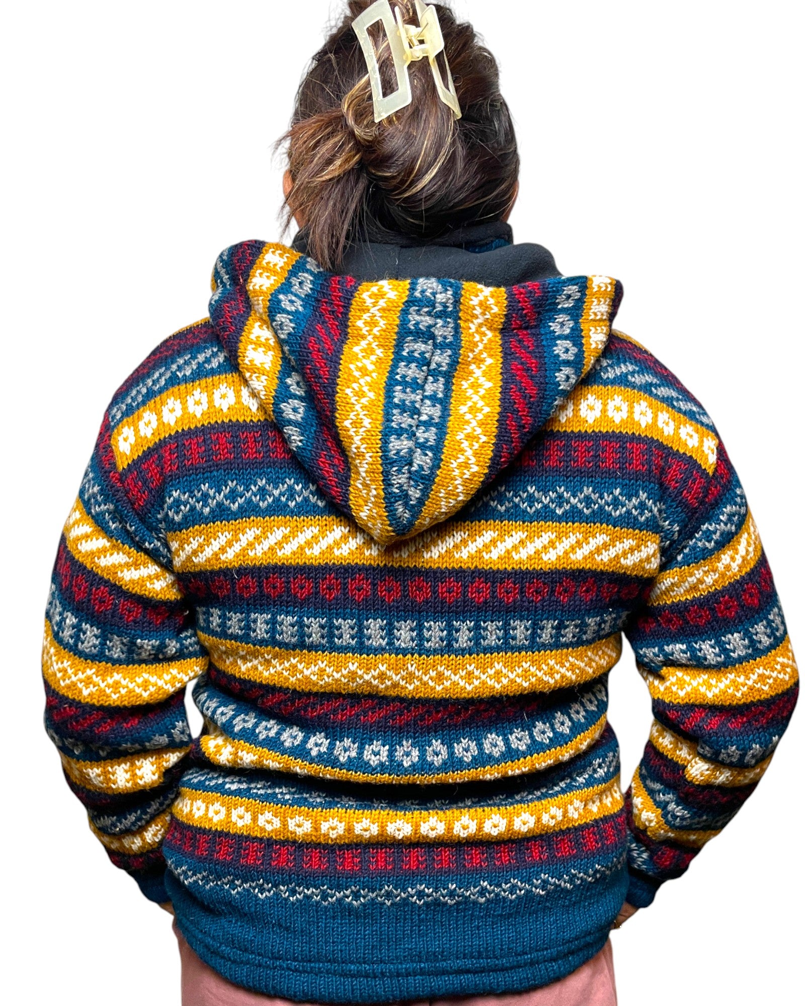 "Norweger" Handgestrickte Wolljacke Nepal Rücken