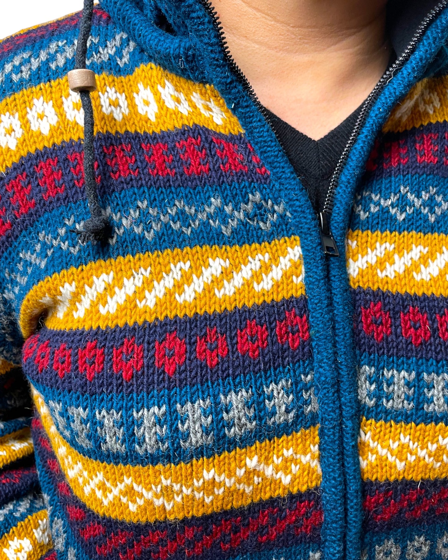 "Norweger" Handgestrickte Wolljacke Nepal Reissverschluss