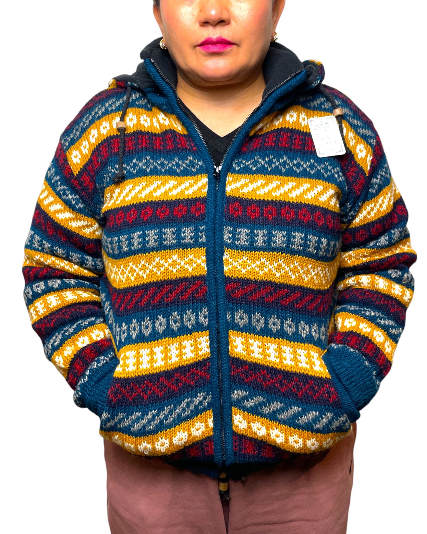 "Norweger" Handgestrickte Wolljacke Nepal Vorne