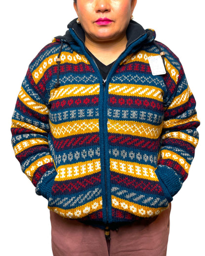 "Norweger" Handgestrickte Wolljacke Nepal Vorne