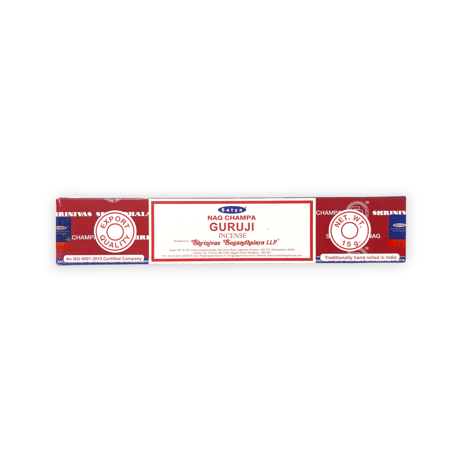 Original Guruji Satya Räucherstäbchen 15 g aus Indien – für Wohnung & Haus ausräuchern, Meditation, Yoga, spirituelle Rituale, Nag Champa & Weirauch