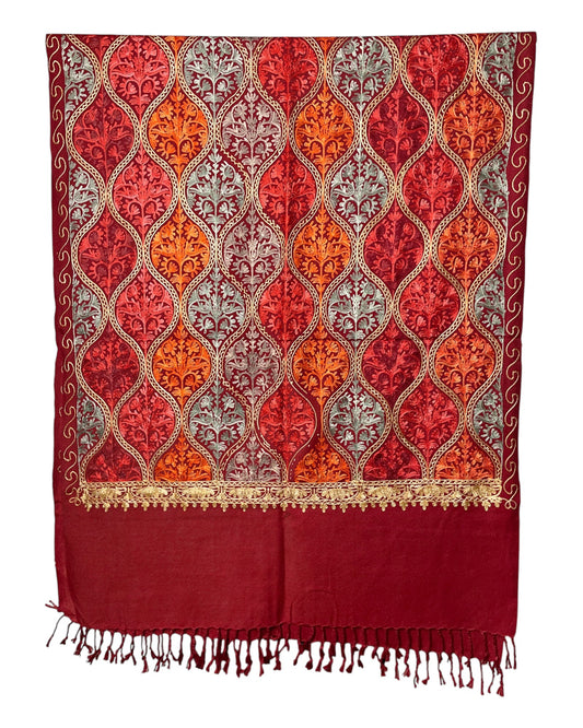 Paisley Stickerei Schal Weinrot Gold Orange