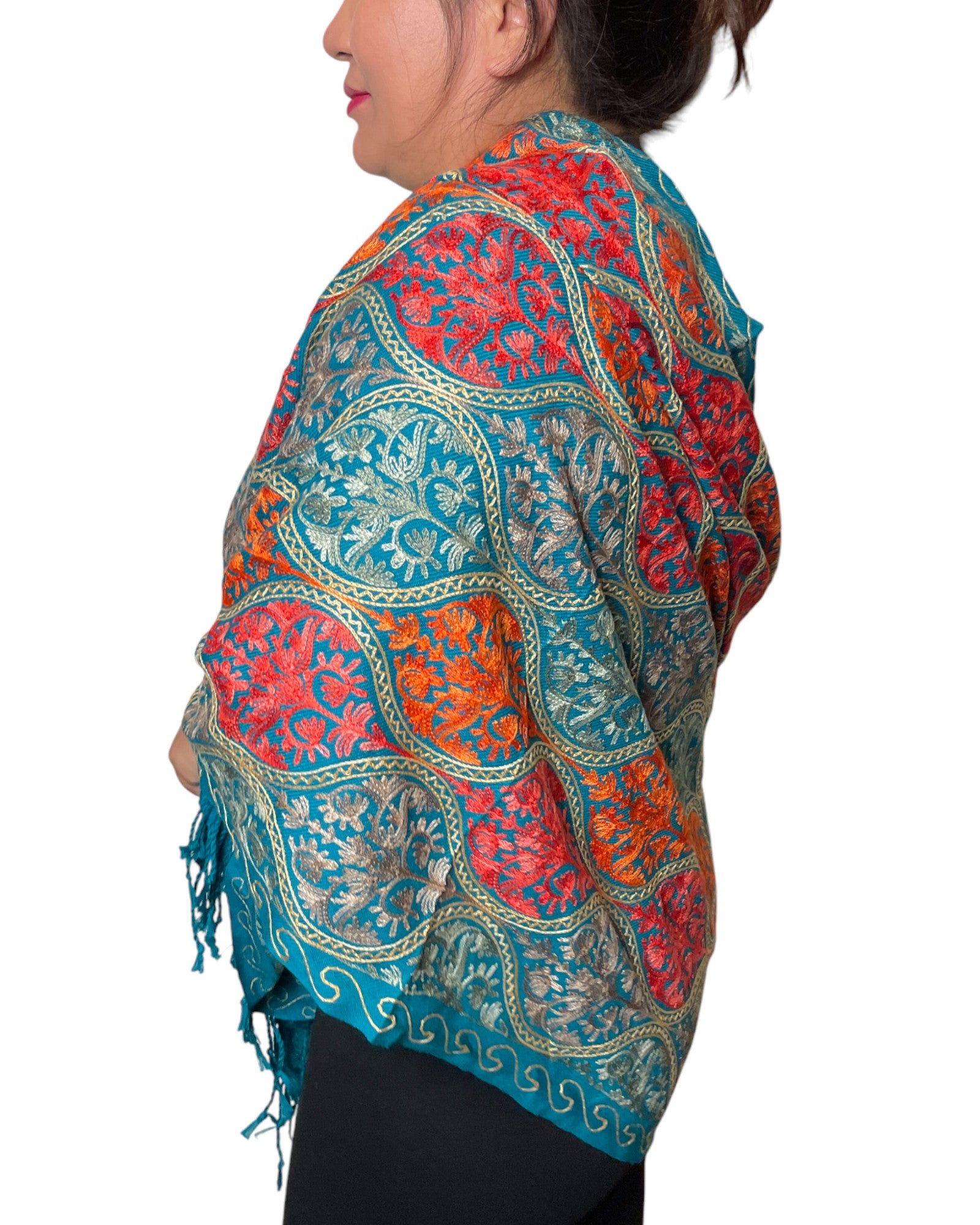 Petrol Royale Embroidery luxuriöser bestickter Schal