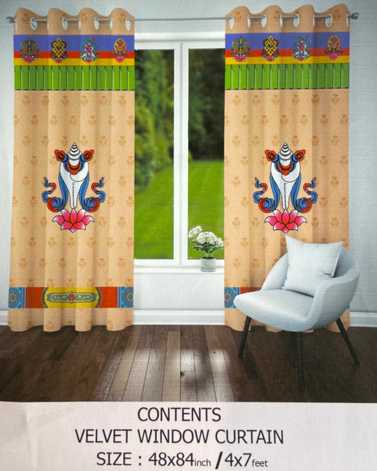 Produktansicht Samtvorhang Potala Collection mit Muschel Motiv und buddhistischen Symbolen Groesse 122 x 213 cm - Himalaya Vibes Bern