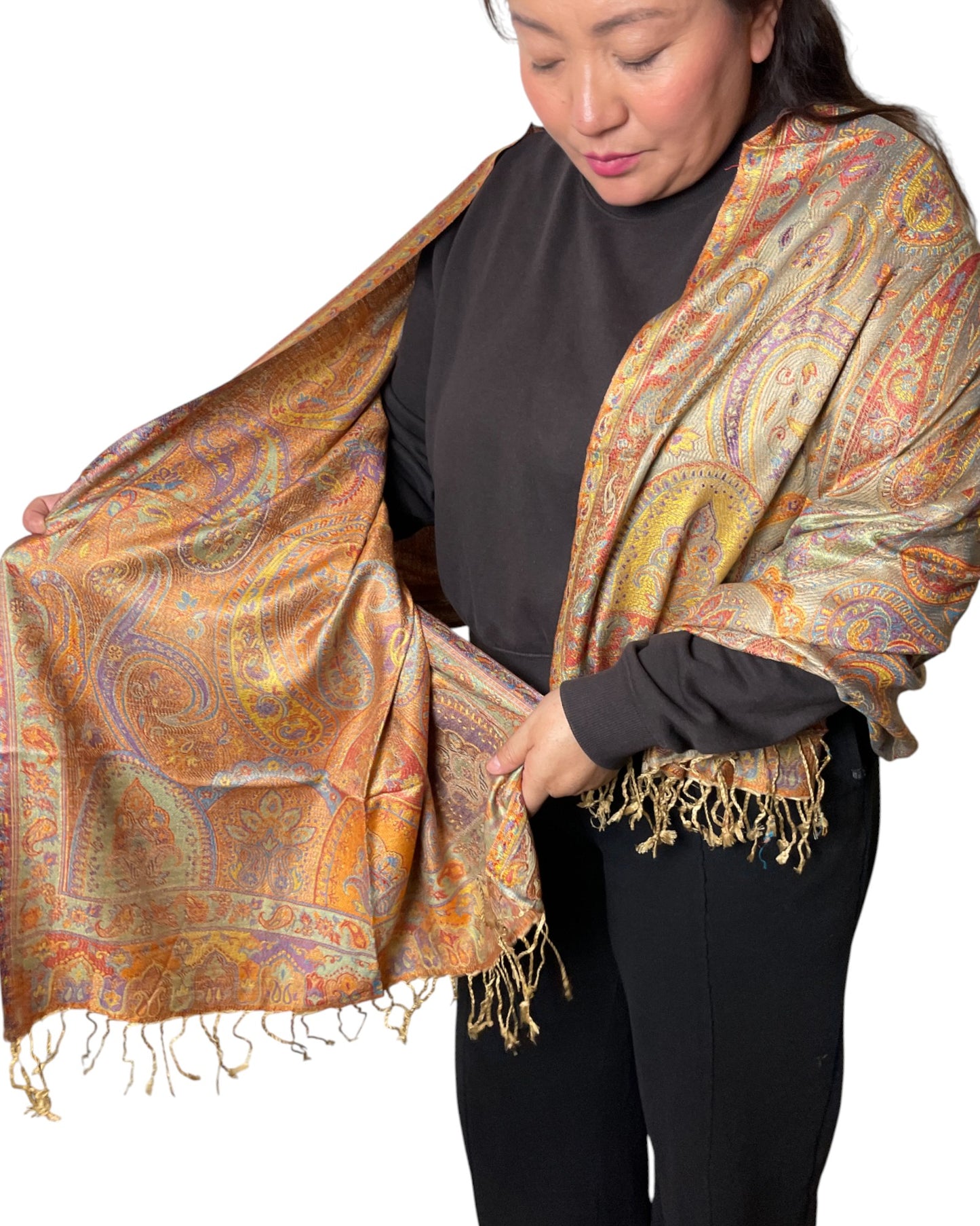 Rückseite: Gewebter Paisley Schal Wendeoptik