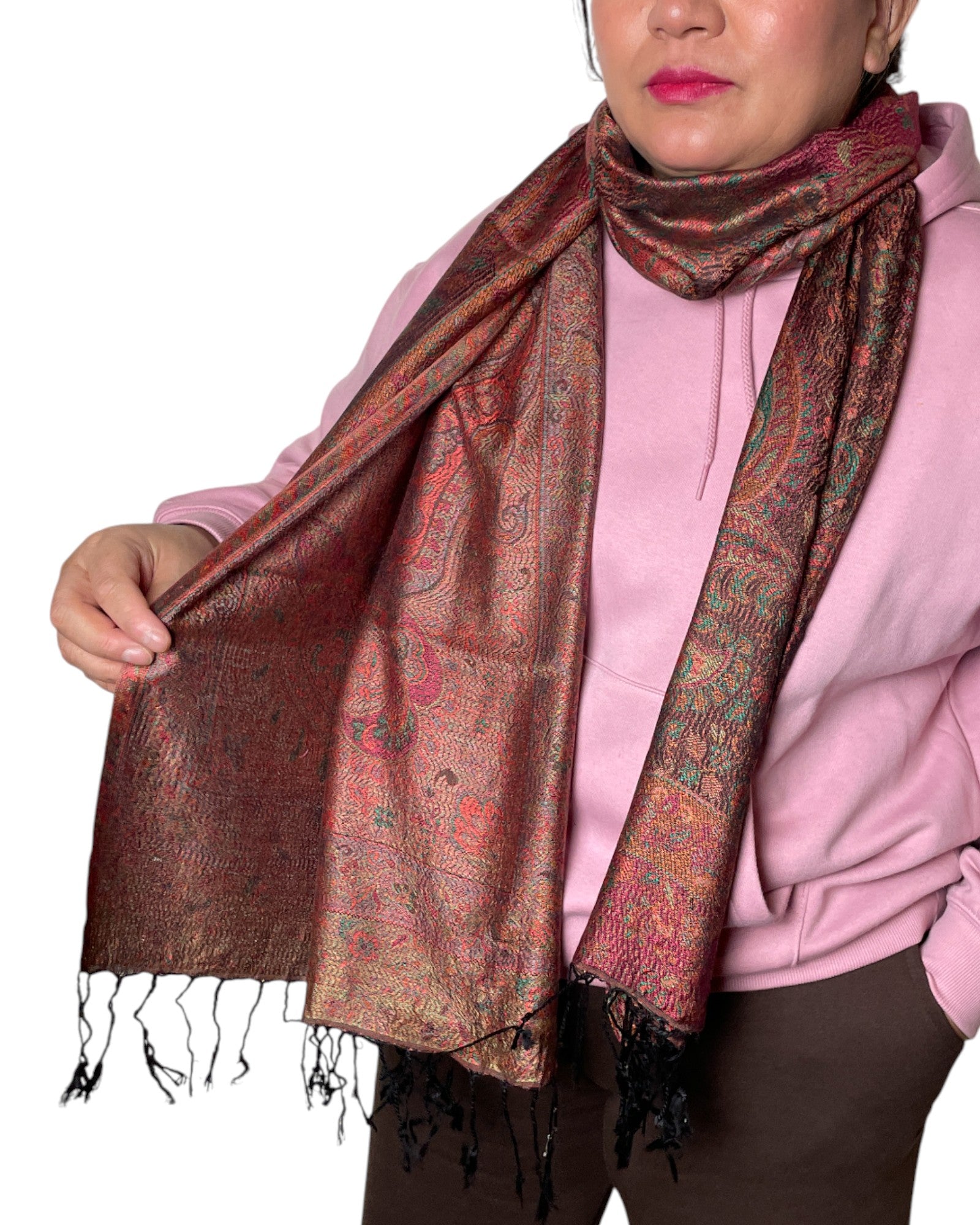 Rückseite: Paisley Wende-Schal Jacquard-Seide Viskose rot