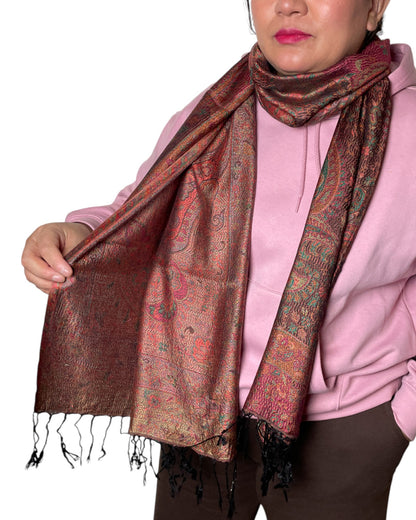 Rückseite: Paisley Wende-Schal Jacquard-Seide Viskose rot