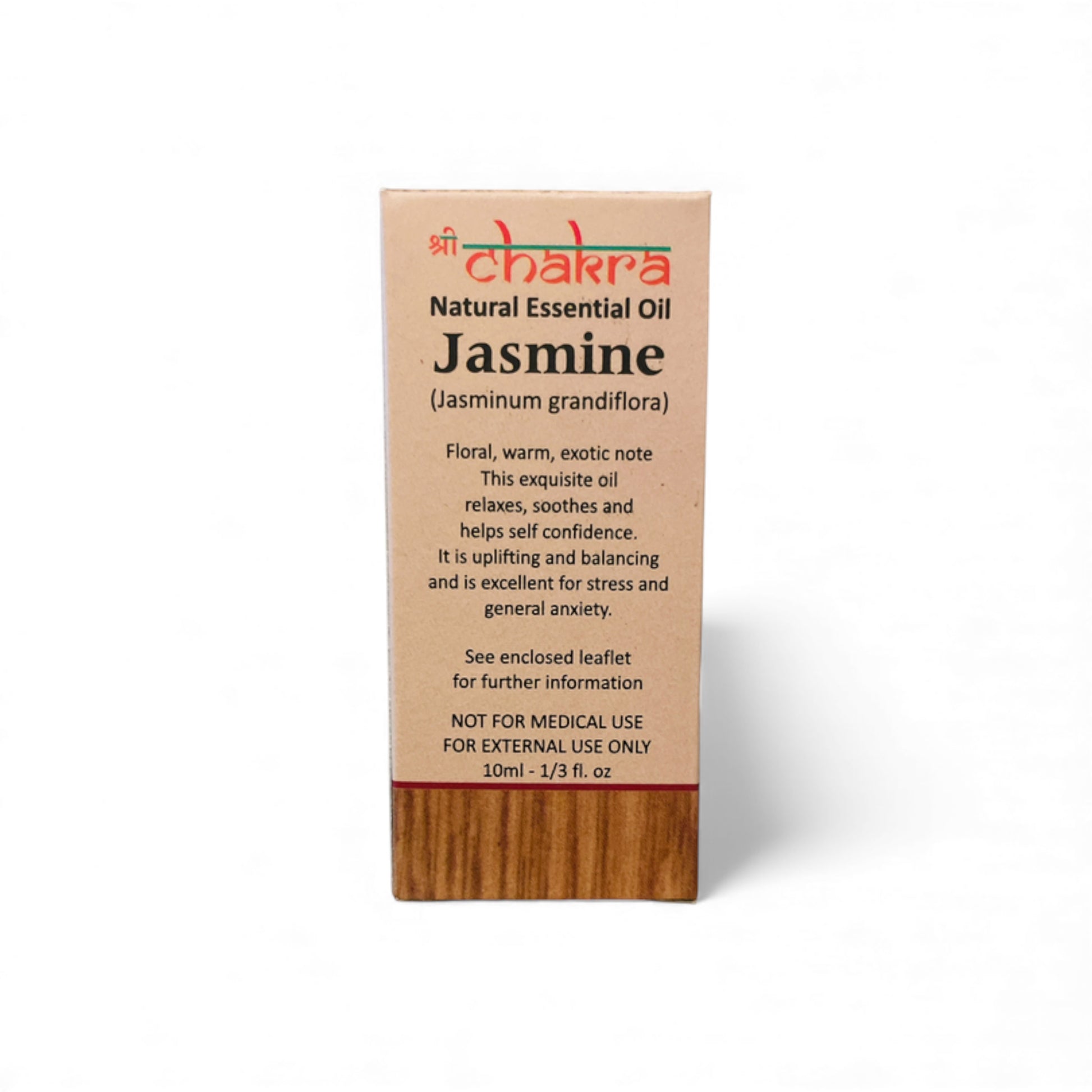 Rückseite der Verpackung von Jasmin – Chakra Natürliches ätherisches Öl 10 ml mit Anwendungshinweisen
