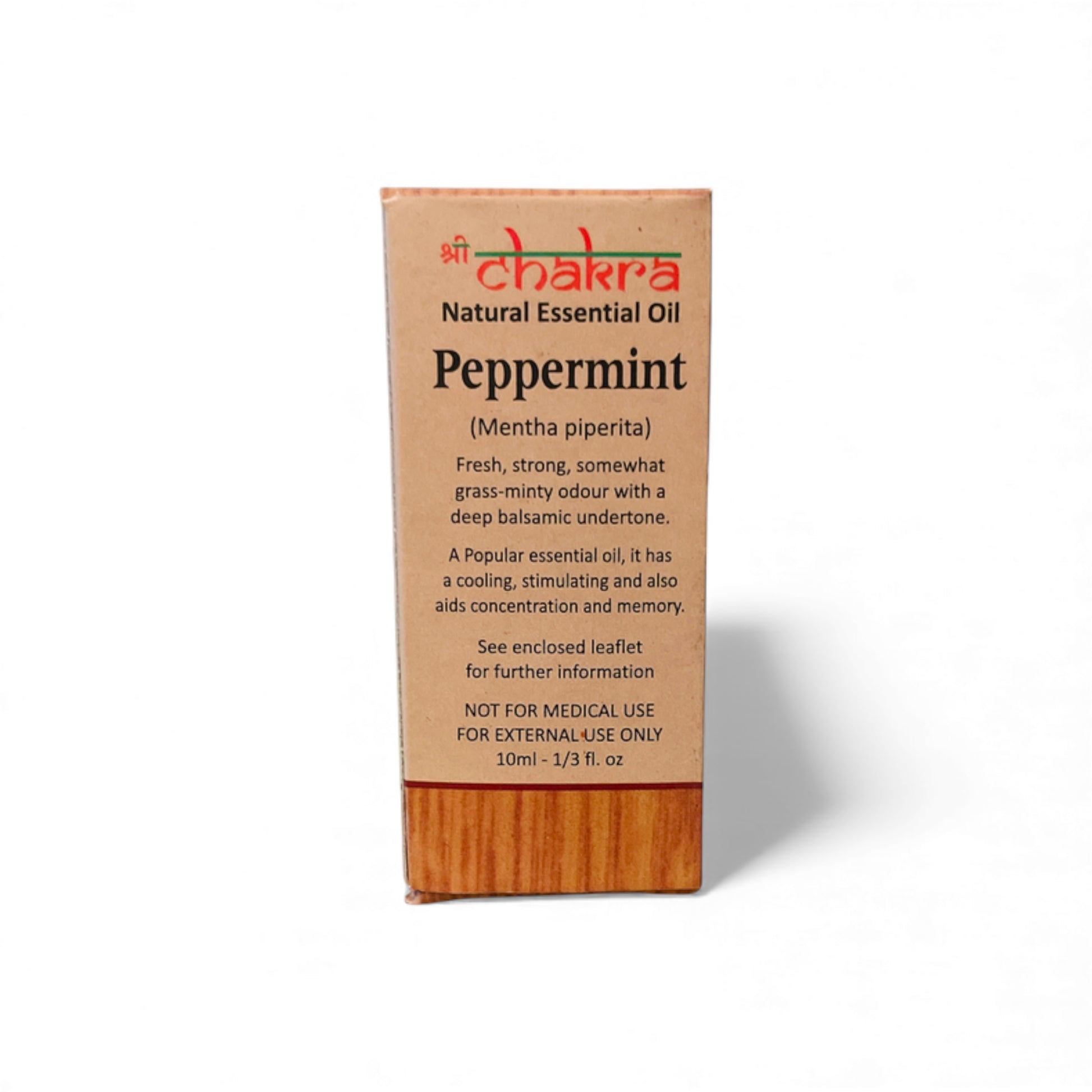 Rückseite der Verpackung von Pfefferminze – Chakra Natürliches ätherisches Öl 10 ml mit Anwendungshinweisen