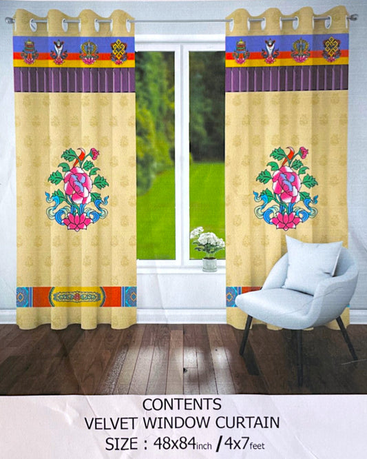 Samtvorhang Potala Collection Lotosbluete Padma Design Illustration Wohnzimmer Deko Tibet Stil Himalaya Vibes Bern