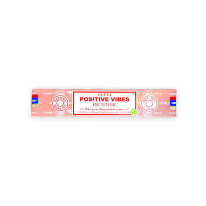 Satya Positive Vibes Räucherstäbchen 15g – Packung auf weissem Hintergrund