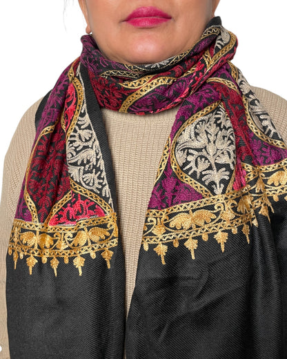 Schwarze Fransen Abschluss bestickter Unisex Schal