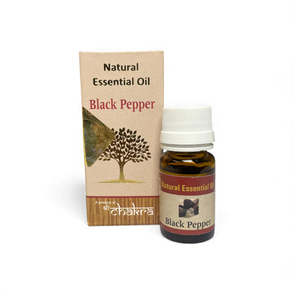 Schwarzer Pfeffer – Chakra Natürliches ätherisches Öl 10 ml mit Flasche und Verpackung zusammen im Alltag, Himalaya Vibes Onlineshop