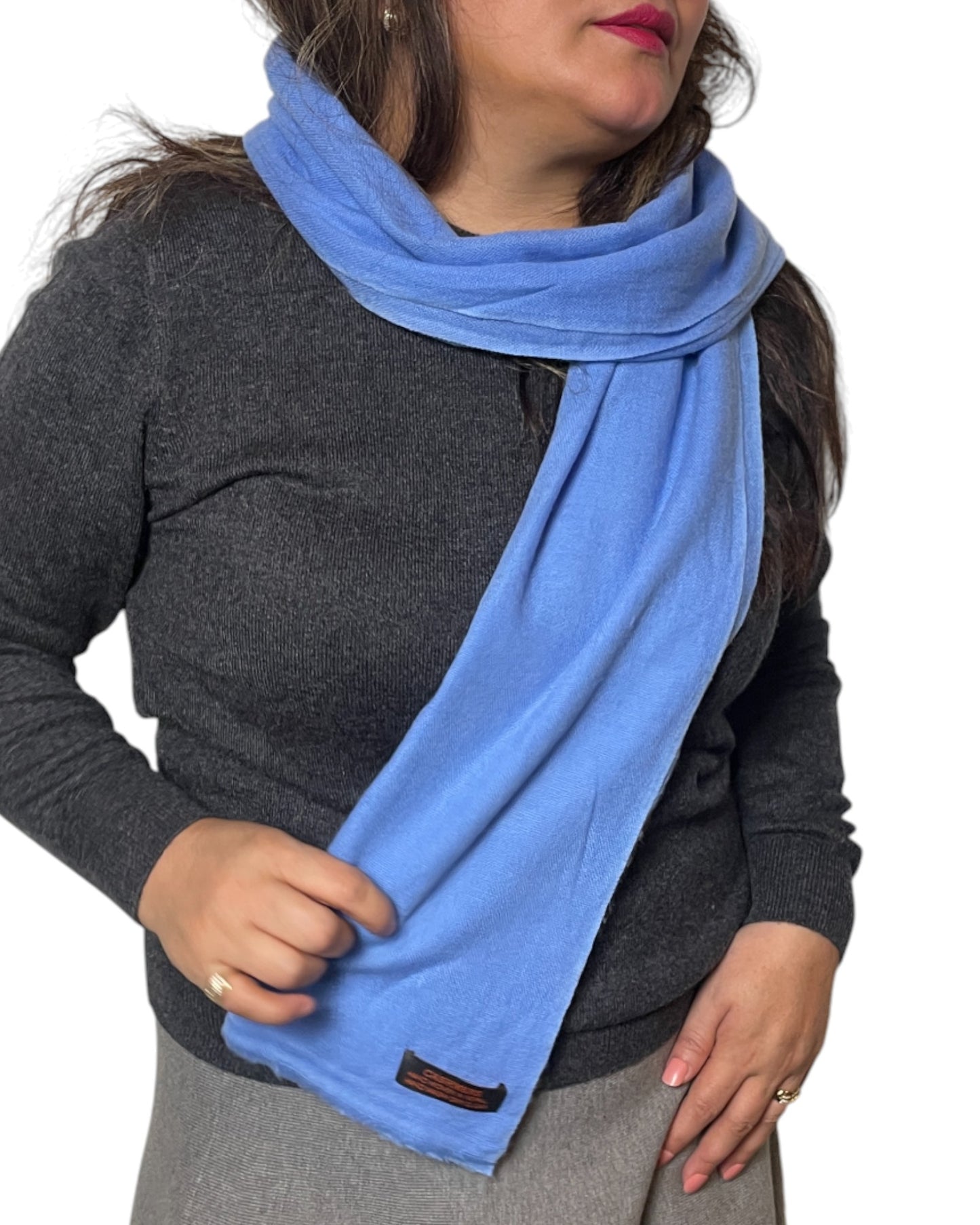 „Sky Blue Essence“ – Handgewebter Kaschmir-Schal aus Nepal Titel