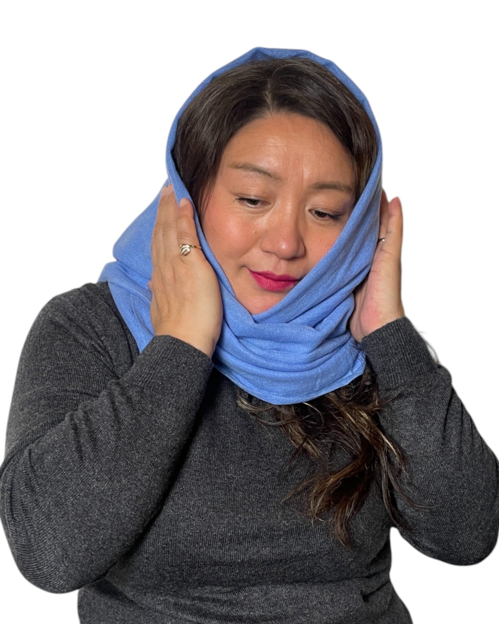 „Sky Blue Essence“ – Handgewebter Kaschmir-Schal aus Nepal warm