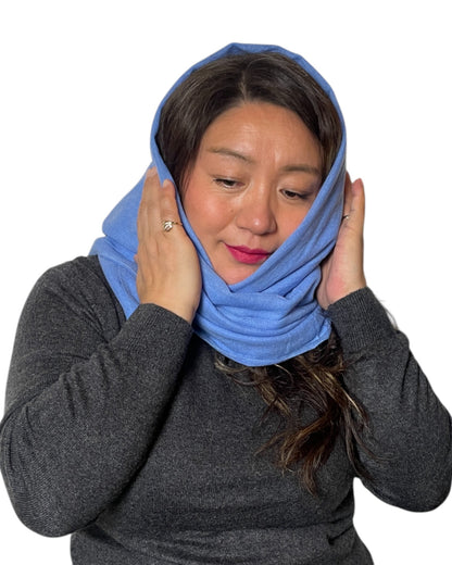 „Sky Blue Essence“ – Handgewebter Kaschmir-Schal aus Nepal warm