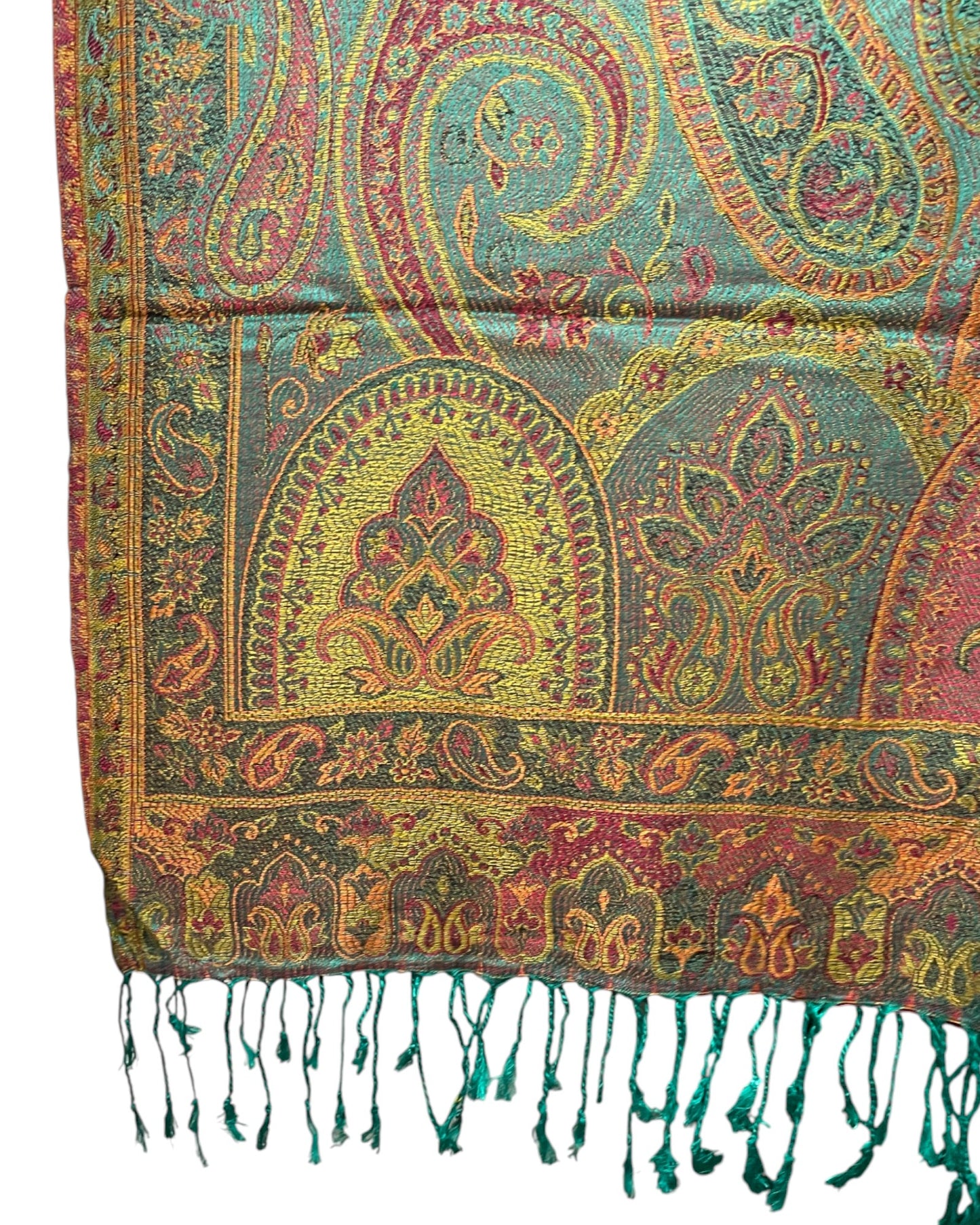 Smaragdgrüne Fransen Detail Seide-Viskose Schal