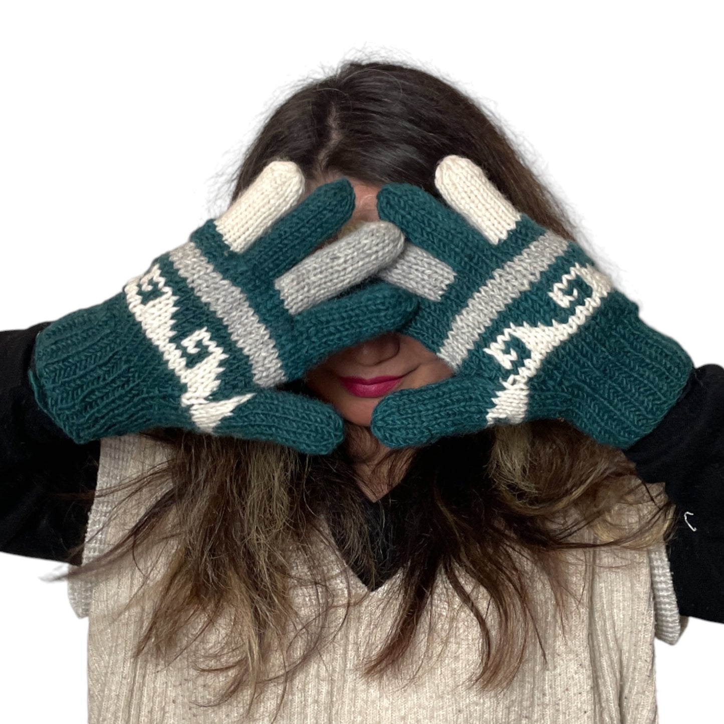 „Sundara“ – Handgestrickte Nepal-Handschuhe petrol