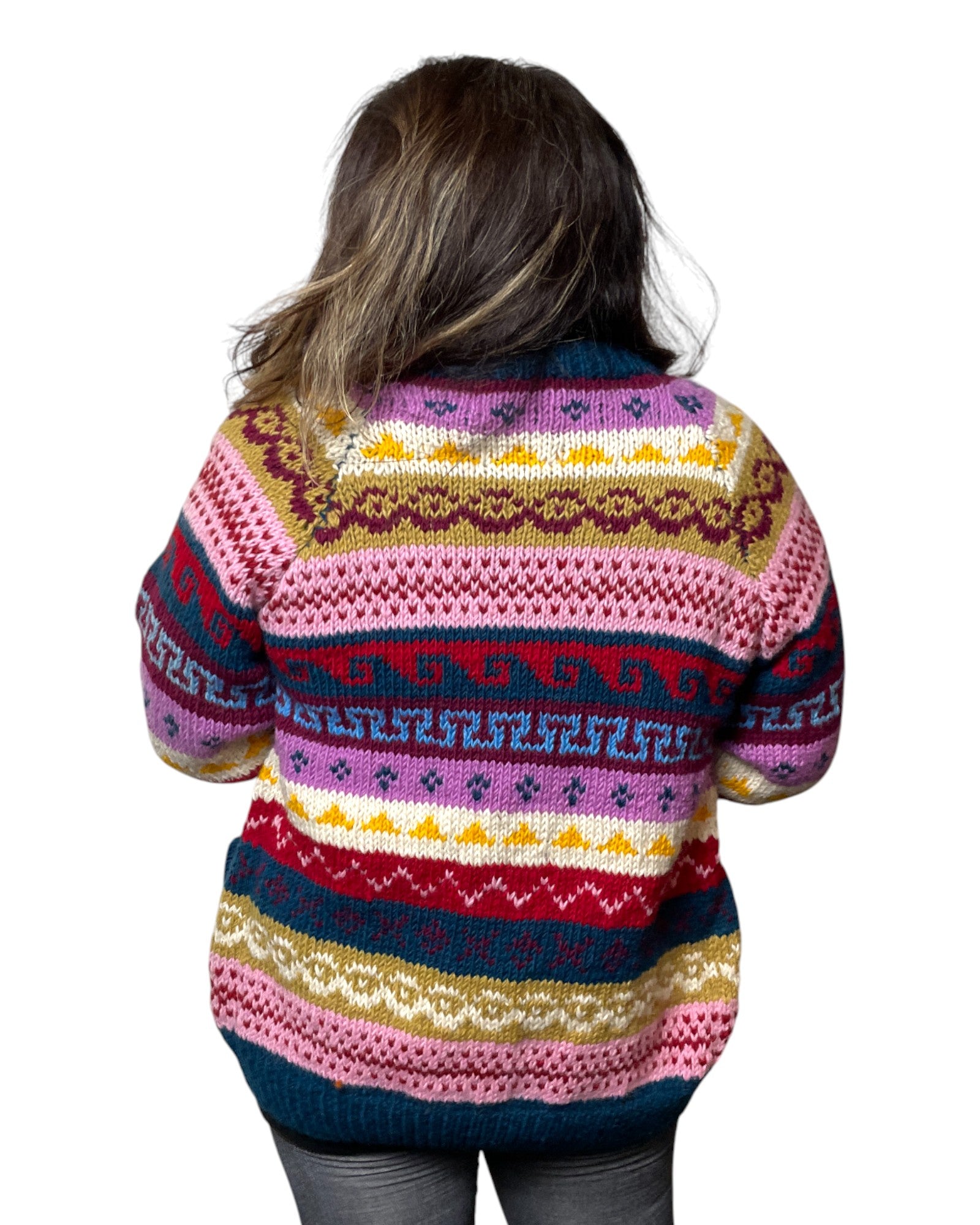 „Syangja“ – Handgestrickte Nepal-Cardigan hinten