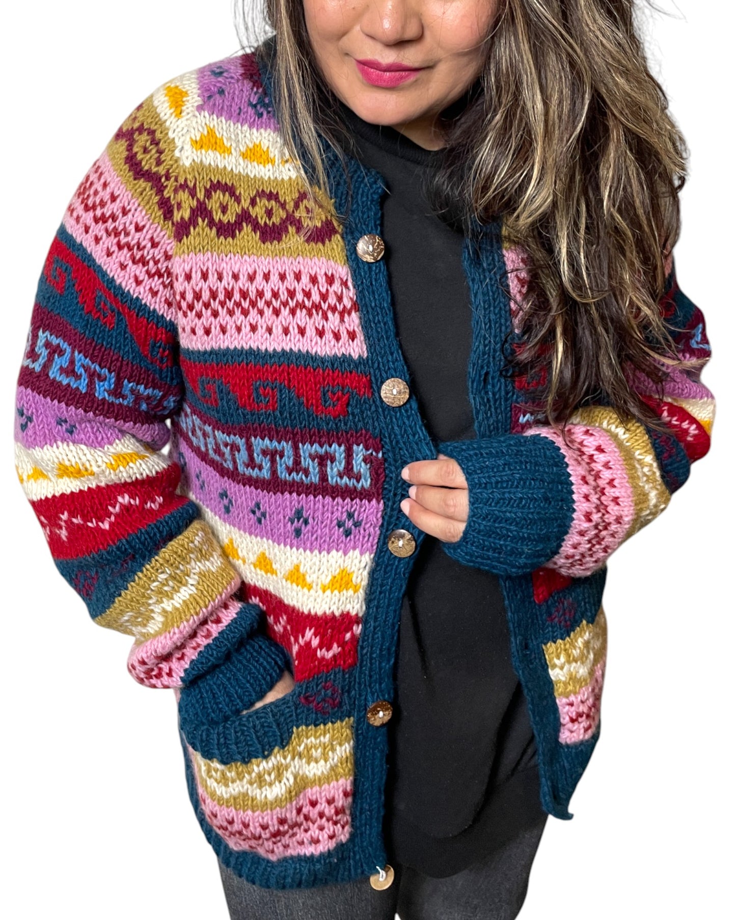 „Syangja“ – Handgestrickte Nepal-Cardigan offen