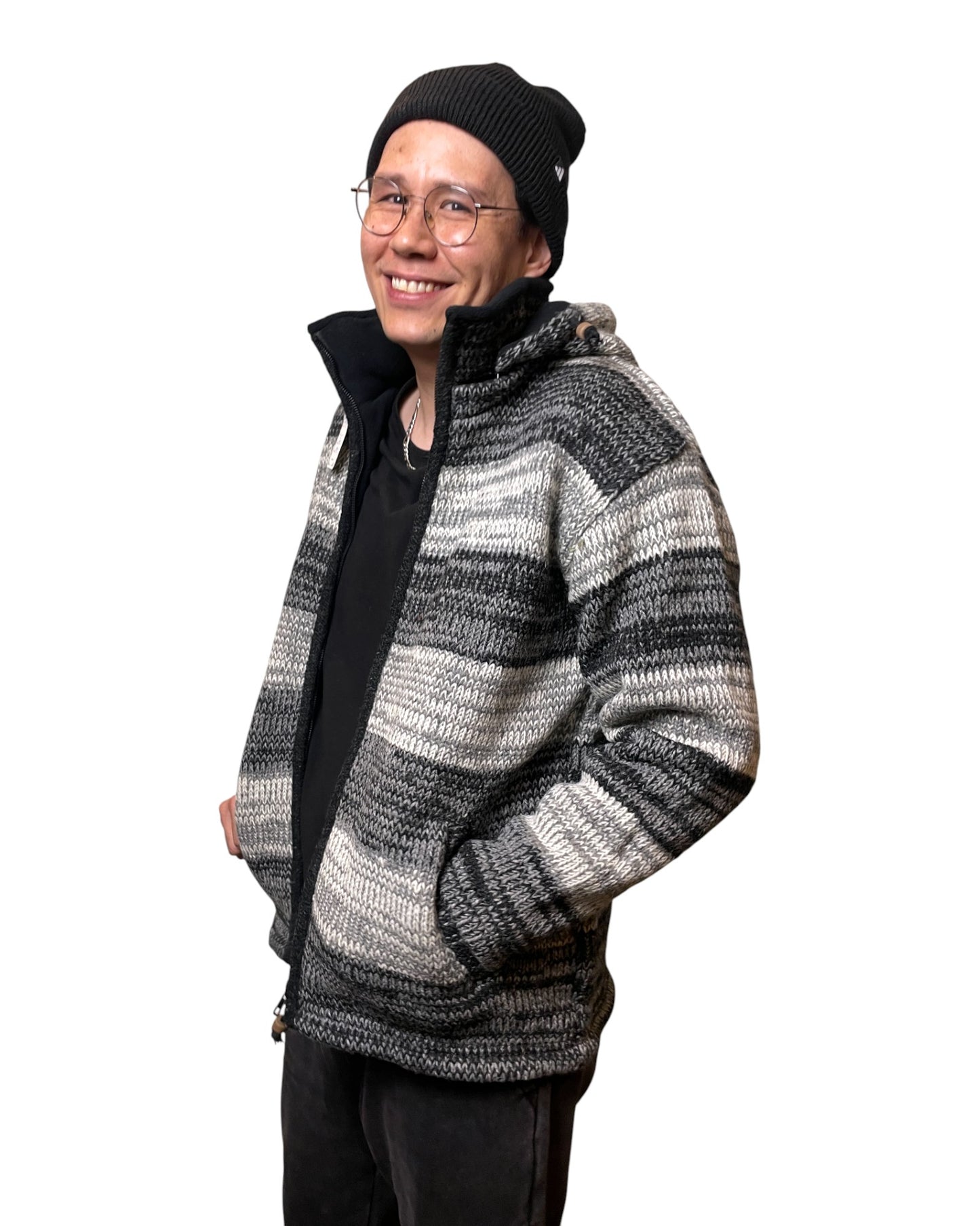 "Tanchok" Handgestrickte Wolljacke Nepal Offen