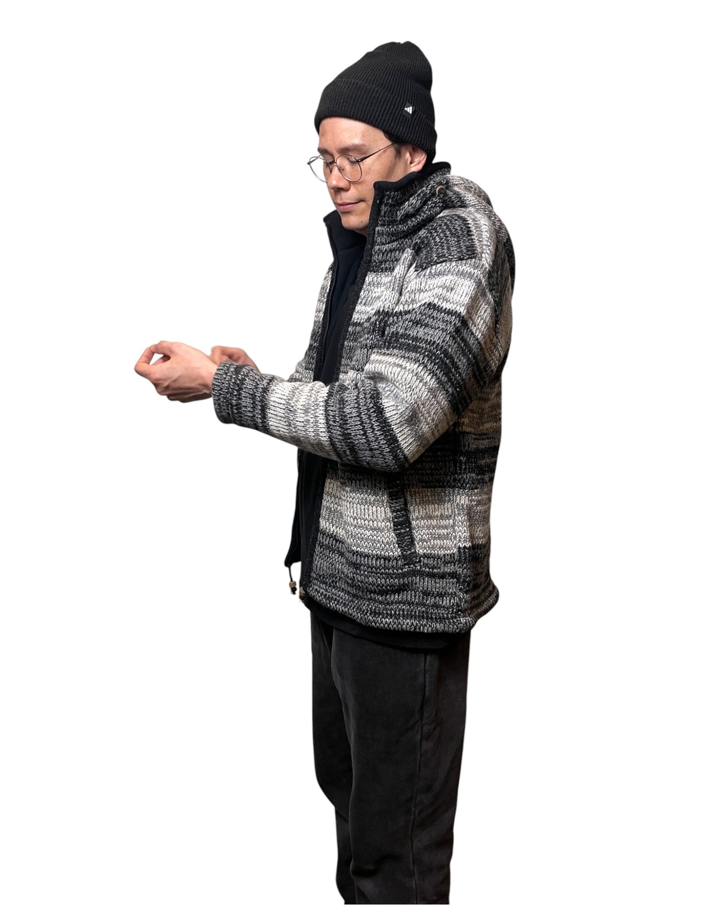 "Tanchok" Handgestrickte Wolljacke Nepal Seite