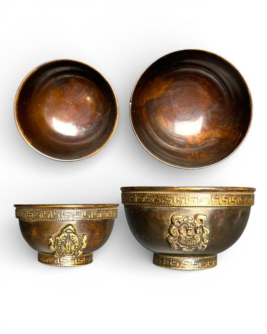 Tibetische Kupfer-Räucherschale – Ritualobjekt mit Glückssymbolen Grössen