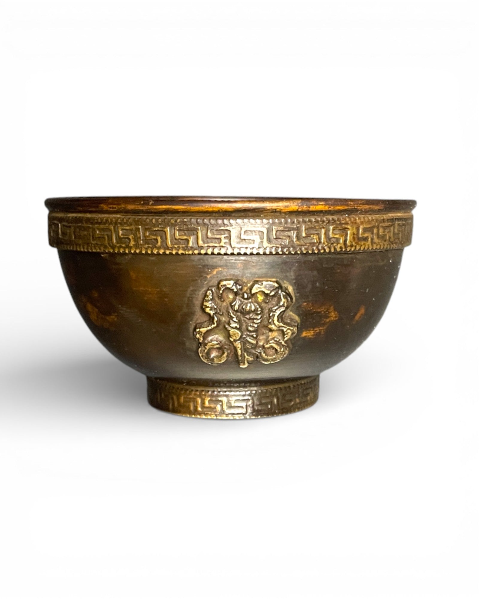 Tibetische Kupfer-Räucherschale – Ritualobjekt mit Glückssymbolen Mittel  Das Muschelhorn (Shankha)