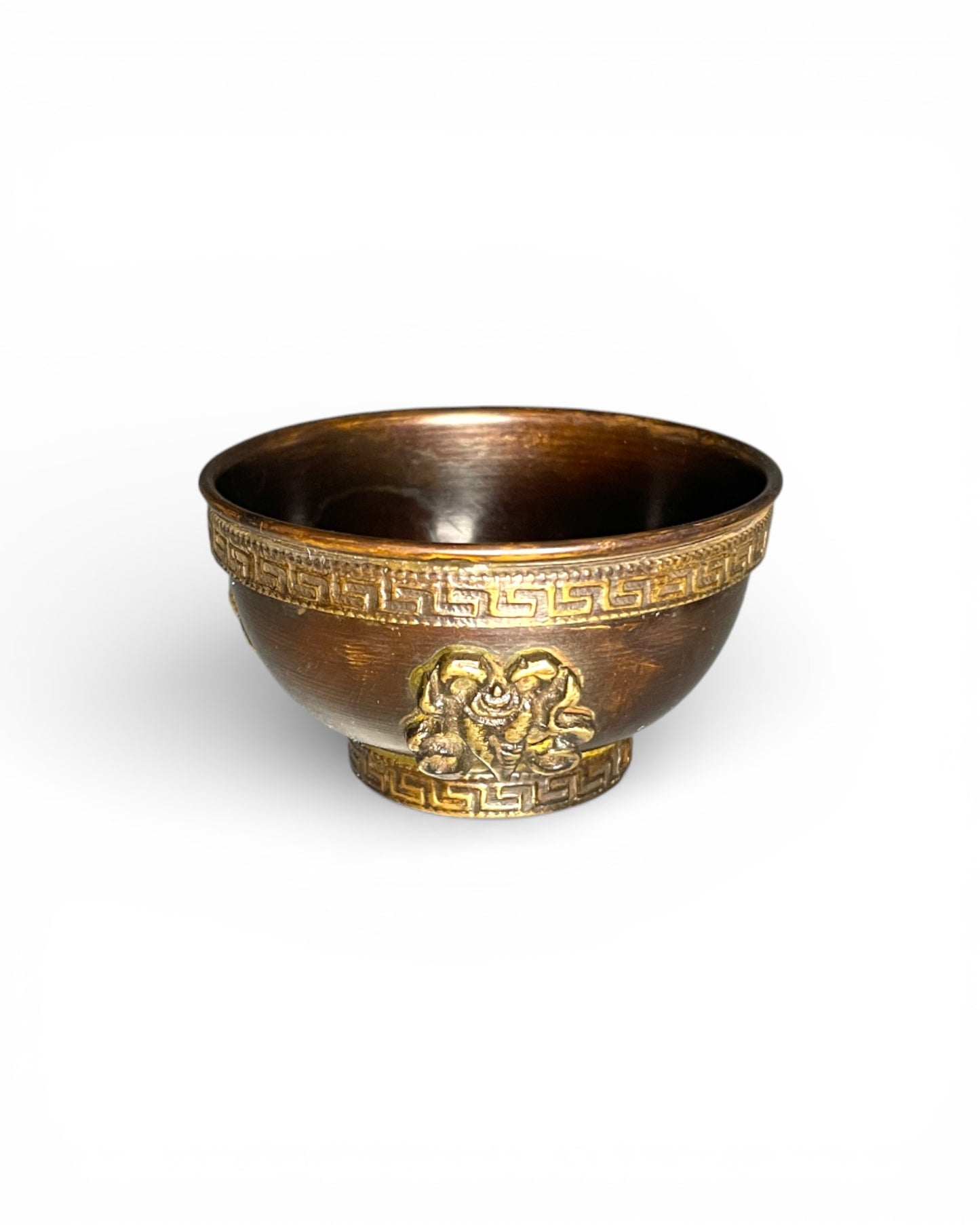 Tibetische Kupfer-Räucherschale – Ritualobjekt mit Glückssymbolen Mittel  Das Siegesbanner