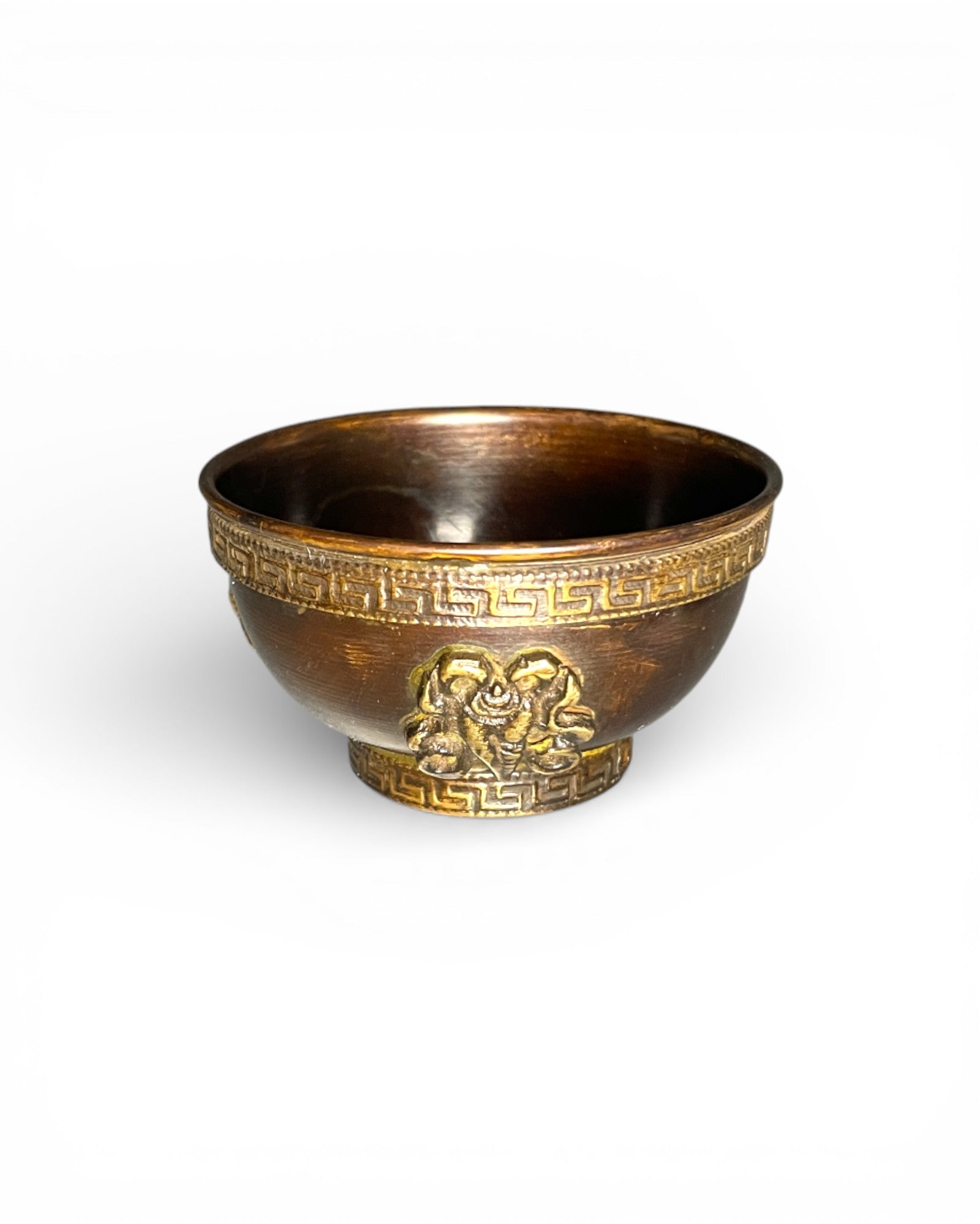 Tibetische Kupfer-Räucherschale – Ritualobjekt mit Glückssymbolen Mittel  Das Siegesbanner