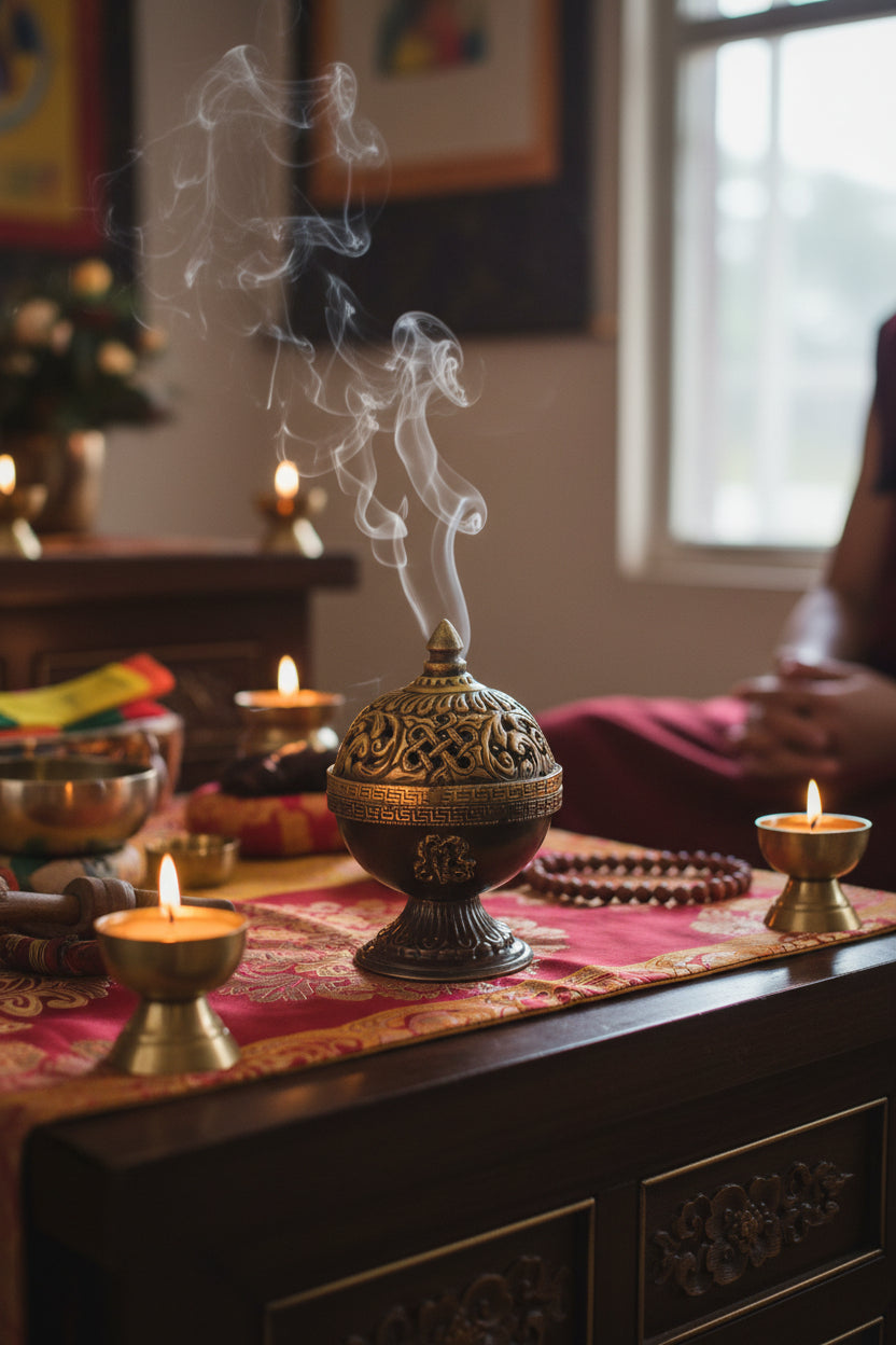 Tibetisches Kupfer-Räuchergefäss mit abnehmbarem Deckel Altar Tibet