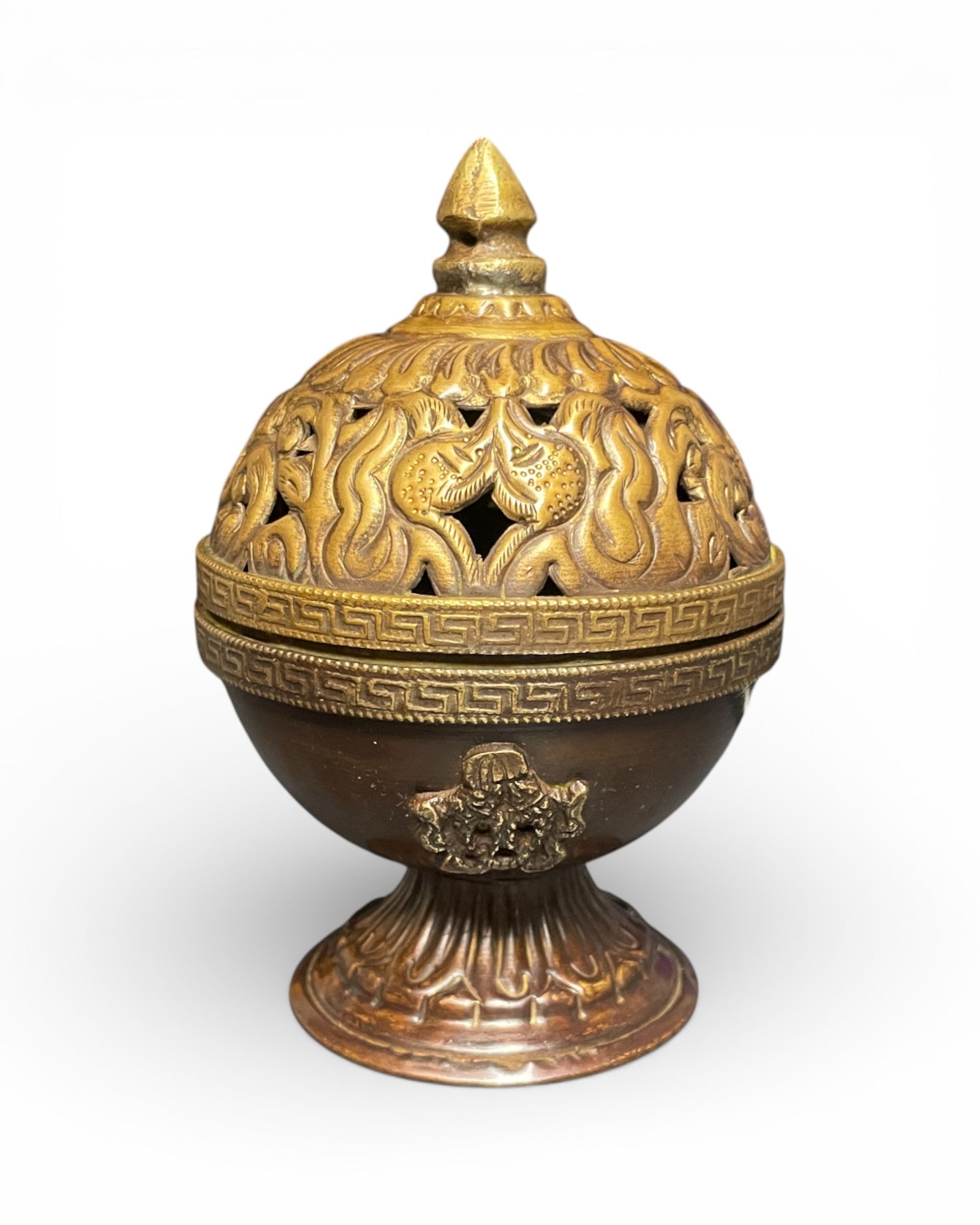 Tibetisches Kupfer-Räuchergefäss mit abnehmbarem Deckel  Fische