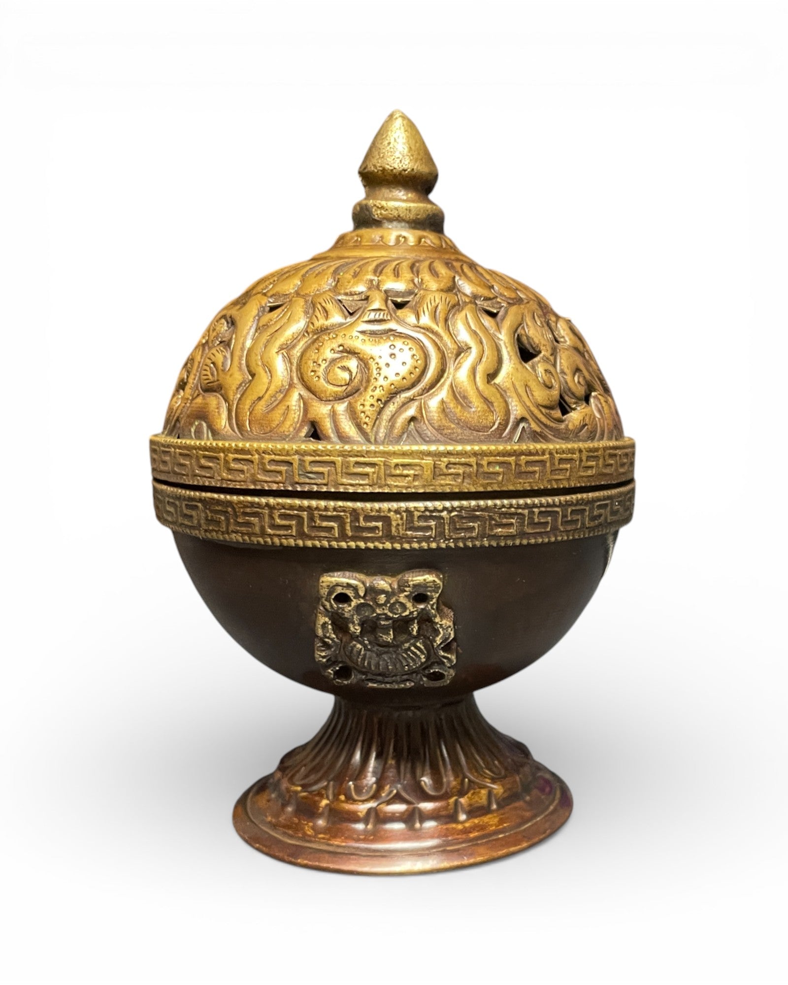 Tibetisches Kupfer-Räuchergefäss mit abnehmbarem Deckel Muschel