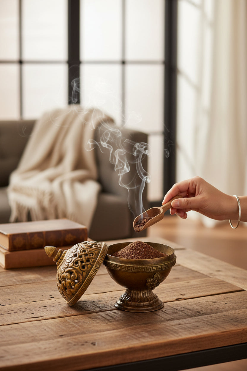 Tibetisches Kupfer-Räuchergefäss mit abnehmbarem Deckel Räucherpulver