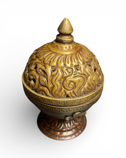Tibetisches Kupfer-Räuchergefäss mit abnehmbarem Deckel Vase