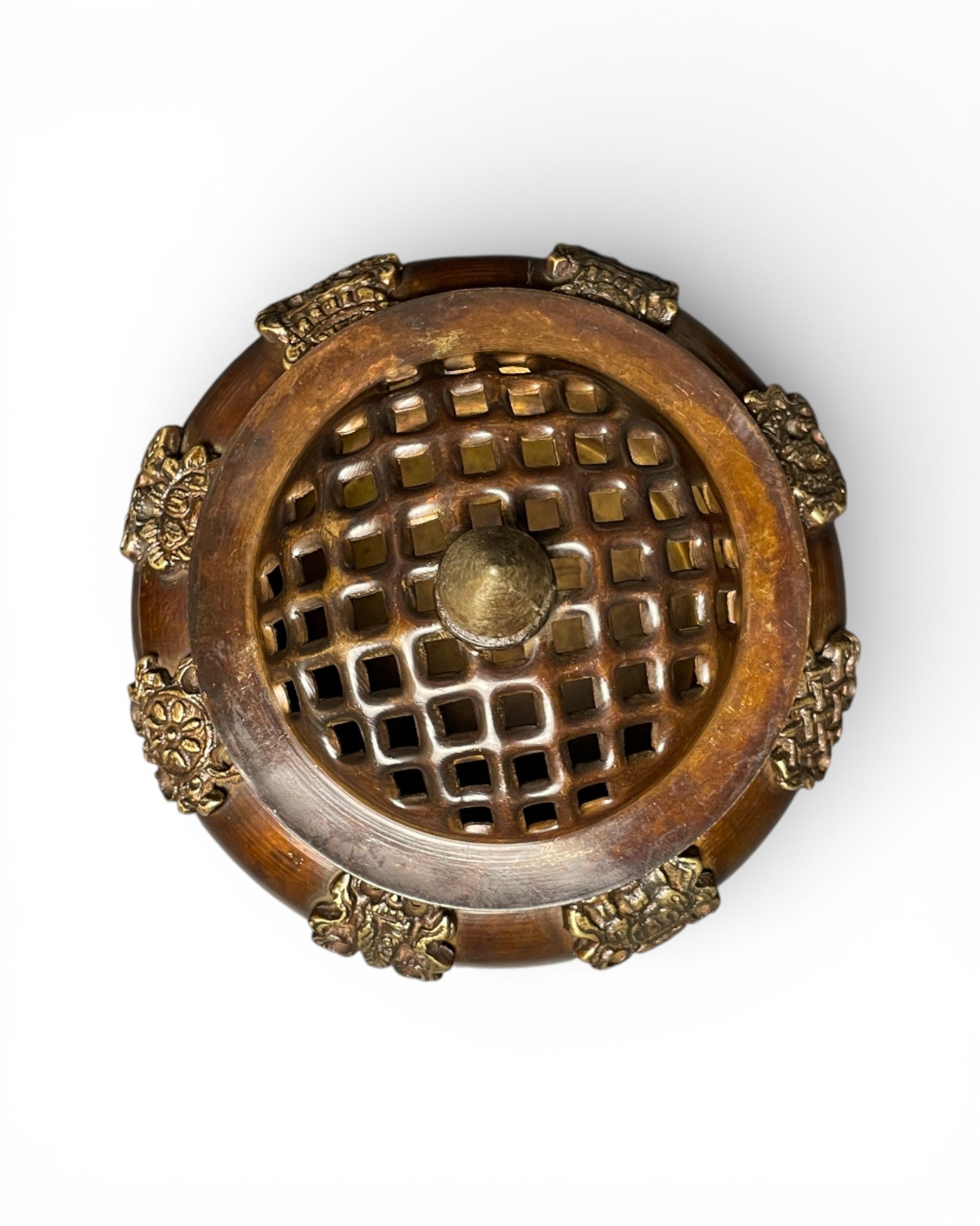 Tibetisches Räuchergefäss aus Kupfer mit Deckel – Tashi Tagye Glückssymbole Rauch