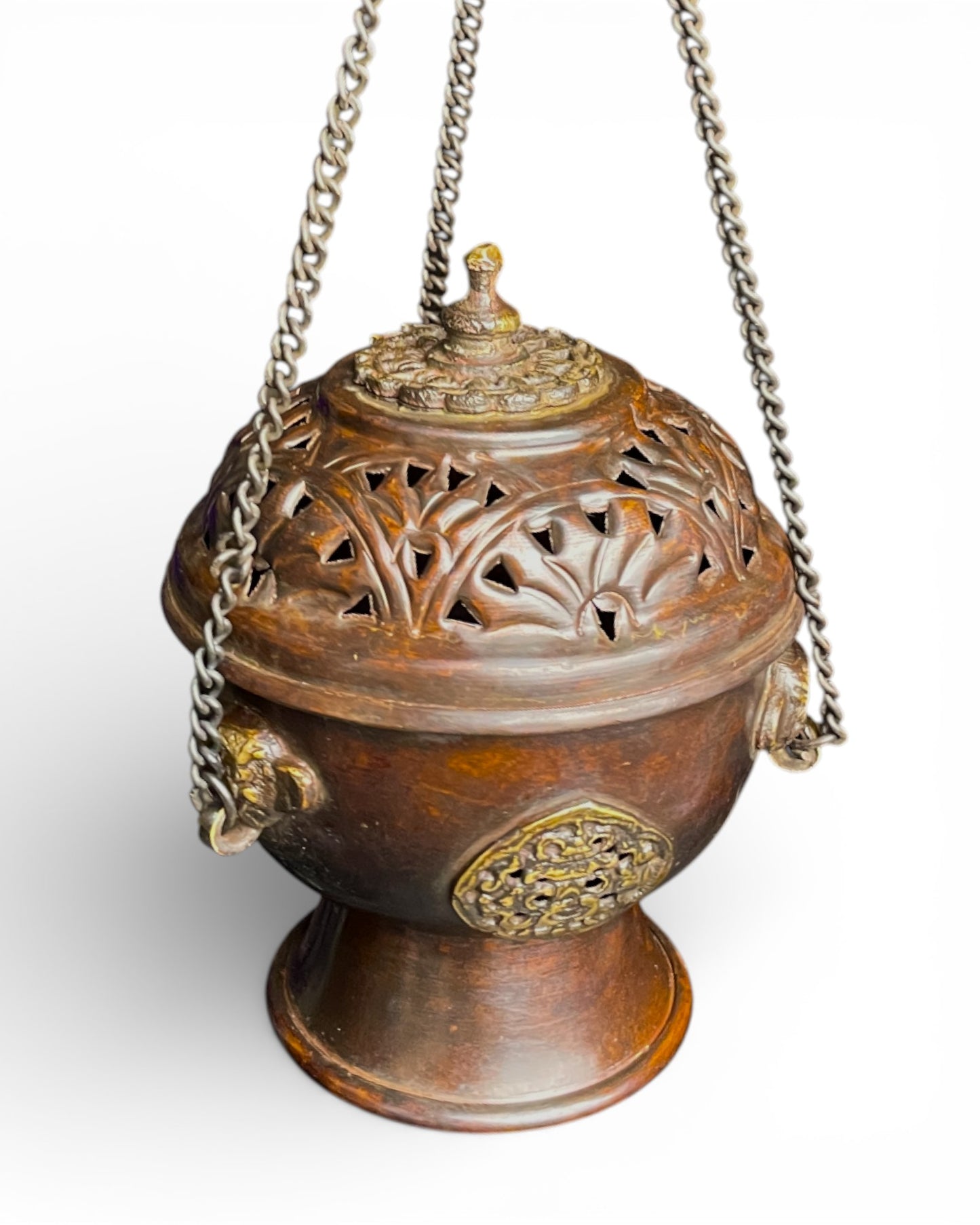 Tibetisches Räuchergefäss aus Kupfer – mit Kette & Deckel Details