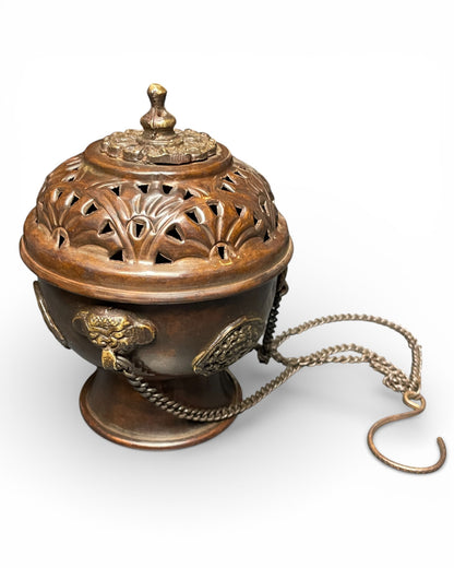Tibetisches Räuchergefäss aus Kupfer – mit Kette & Deckel Front Himalaya Vibes