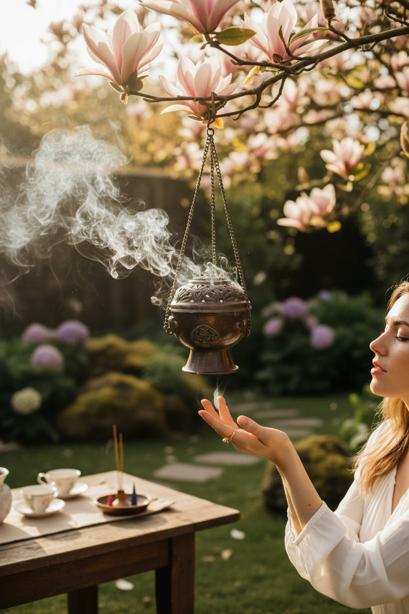 Tibetisches Räuchergefäss aus Kupfer – mit Kette & Deckel Garten