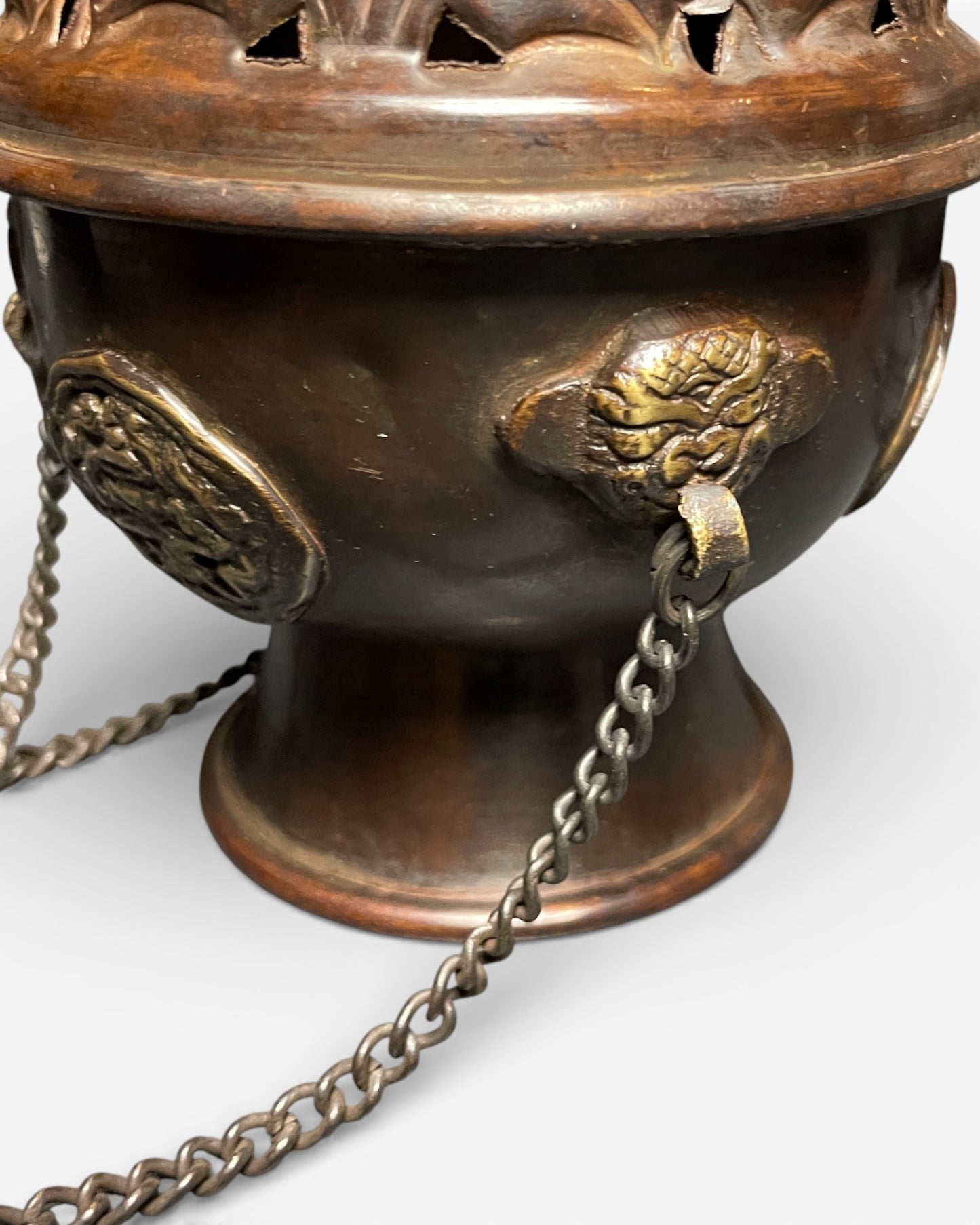 Tibetisches Räuchergefäss aus Kupfer – mit Kette & Deckel Löwe