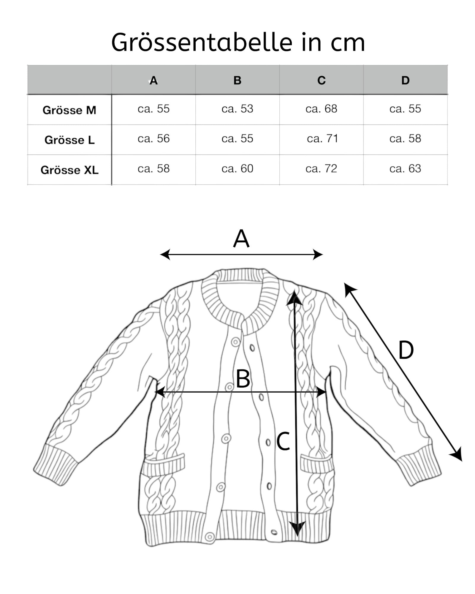 Timal – Handgestrickter & Bestickter Nepal-Cardigan Tabelle
