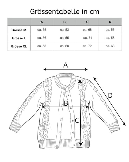 Timal – Handgestrickter & Bestickter Nepal-Cardigan Tabelle