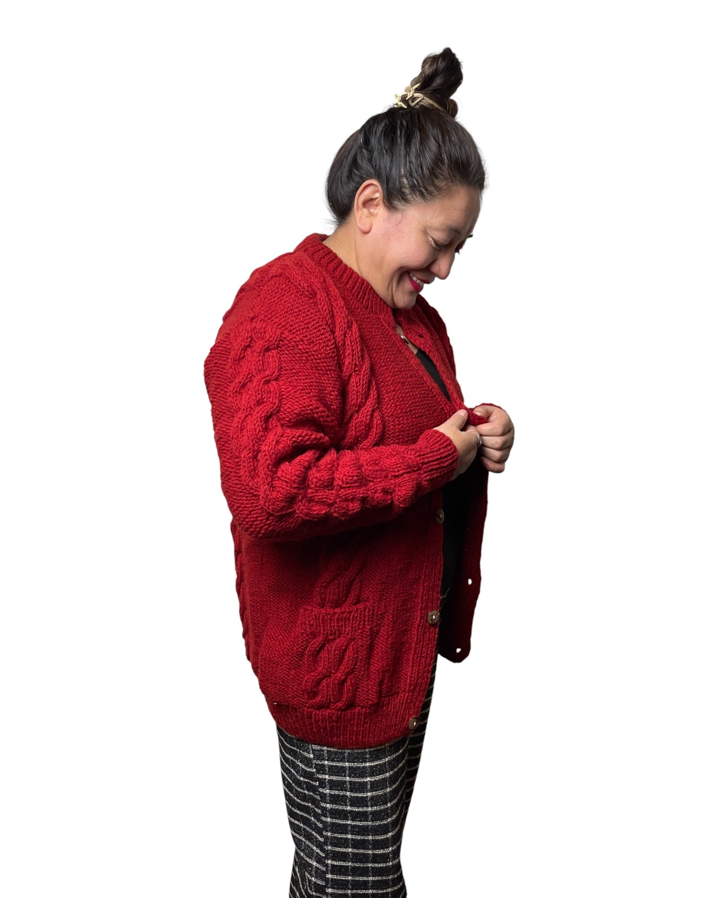 Timal – Handgestrickter Nepal-Cardigan Knopf