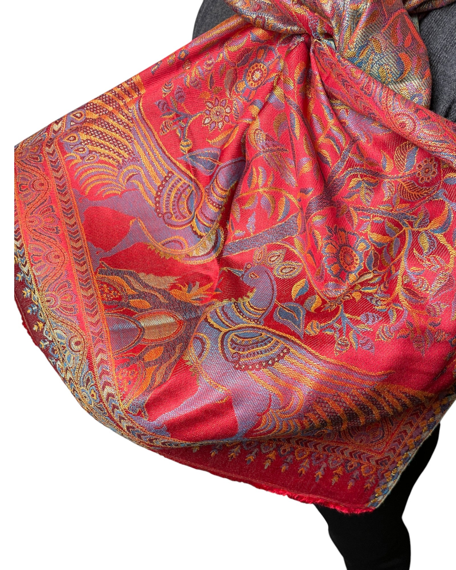 Unisex Schal rot Leinen-Seide mit Paisley Muster